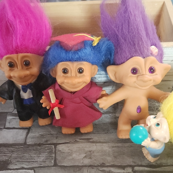 Russ Other - Lot Of 4 Trolls Dolls (80s-90s) - Tuxedo, Graduate, Purple Gem, Ball Kid